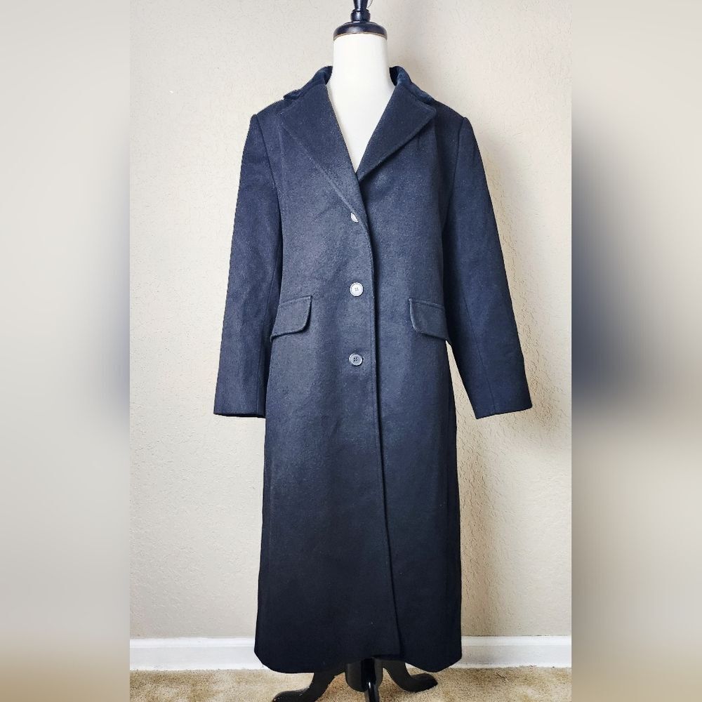 Albert Nipon Studio Vintage Wool Velvet Collar Coat Trench Womens Black Size 8P